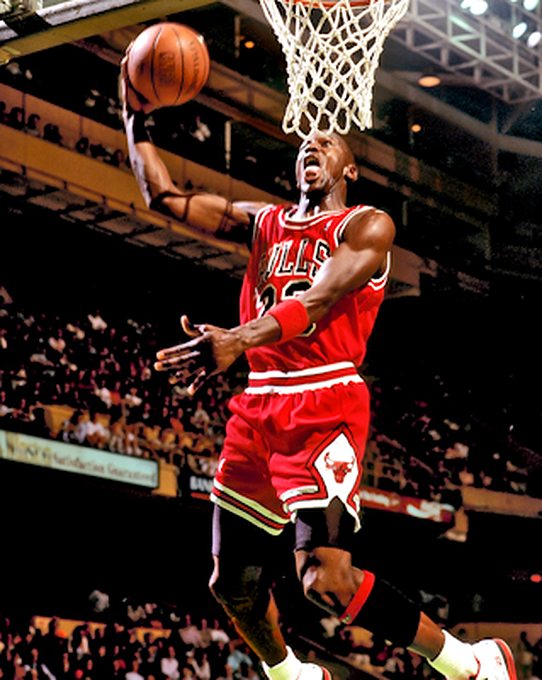 Michael Jordan Picture: MJ duks the ball for the Bulls in 1988. Picture 4. Photo by Steve Lipofsky