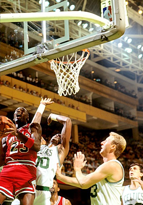 Michael Jordan Picture: MJ going to the basket against the Celtics for the Bulls in 1988-1989. Picture 5. Photo by Steve Lipofsky