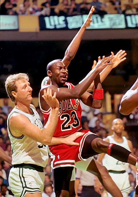 Michael Jordan Picture: Jordan and Larry Bird in 1990. Picture 6. Photo by Steve Lipofsky